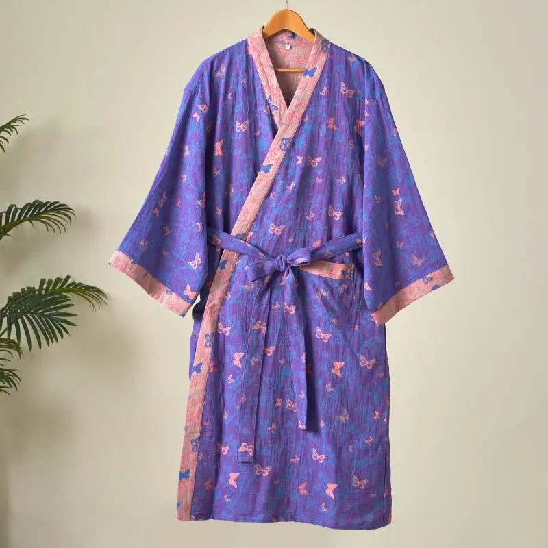 Kimono-Bademantel aus Baumwollgaze mit Schmetterlingsmuster