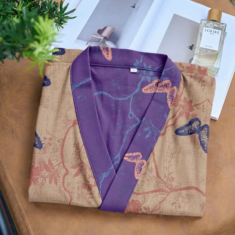 Kimono-Bademantel aus Baumwollgaze mit Schmetterlingsmuster