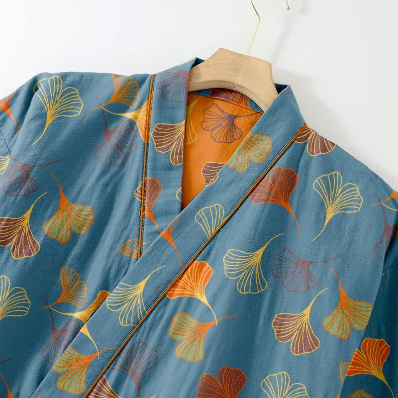 Kimono-Loungewear-Set aus Ginkgo-Baumwollgaze