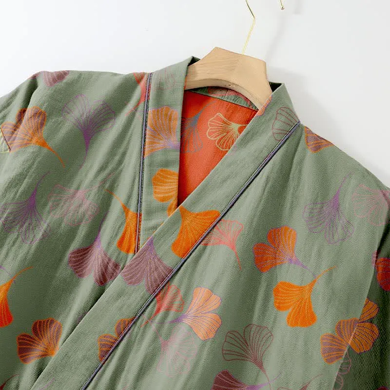 Kimono-Loungewear-Set aus Ginkgo-Baumwollgaze
