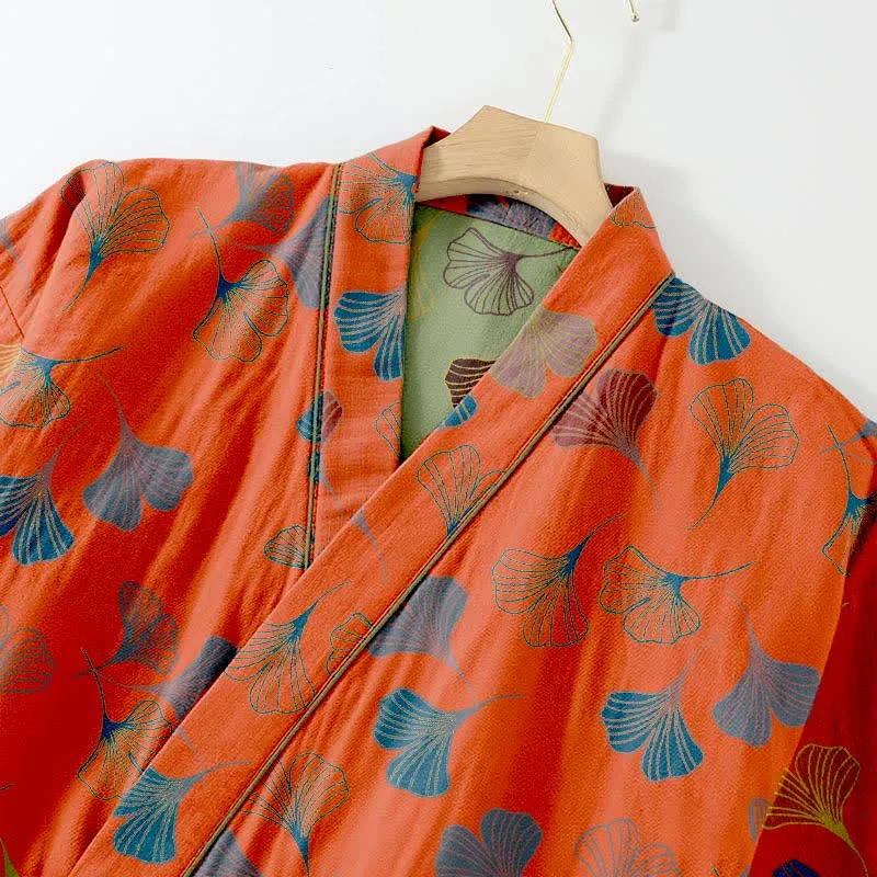 Kimono-Loungewear-Set aus Ginkgo-Baumwollgaze