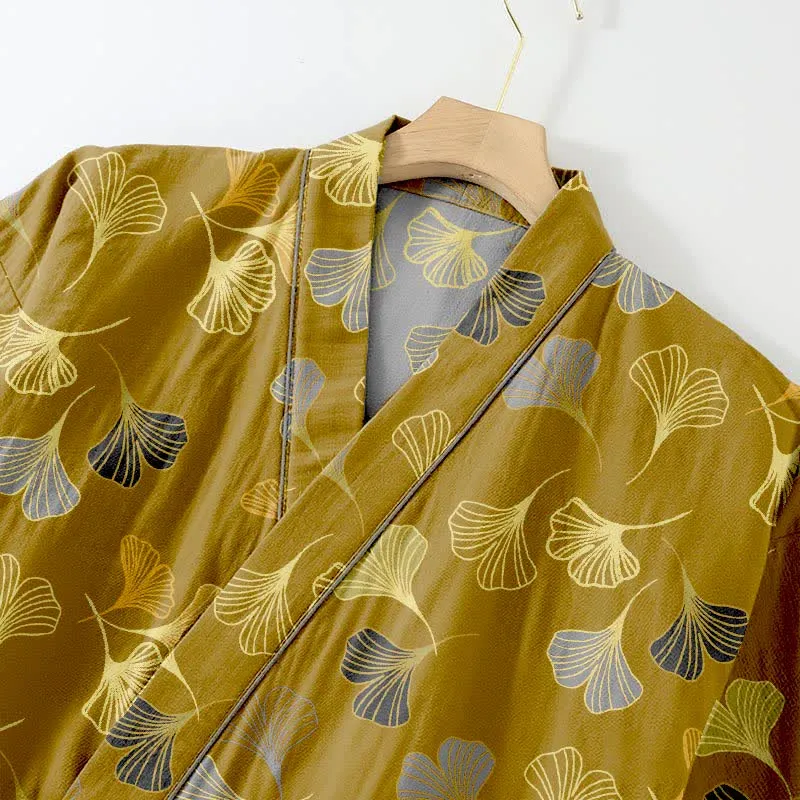 Kimono-Loungewear-Set aus Ginkgo-Baumwollgaze