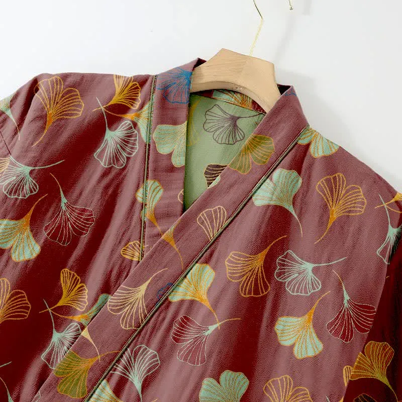 Kimono-Loungewear-Set aus Ginkgo-Baumwollgaze