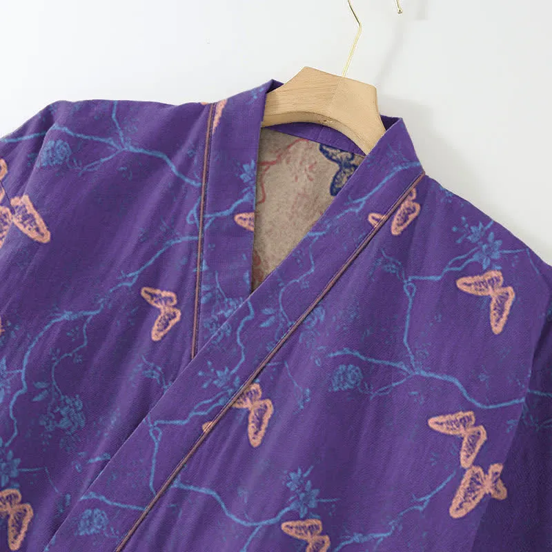 Loungewear-Set aus Baumwollgaze-Kimono mit Schmetterlingsmotiv