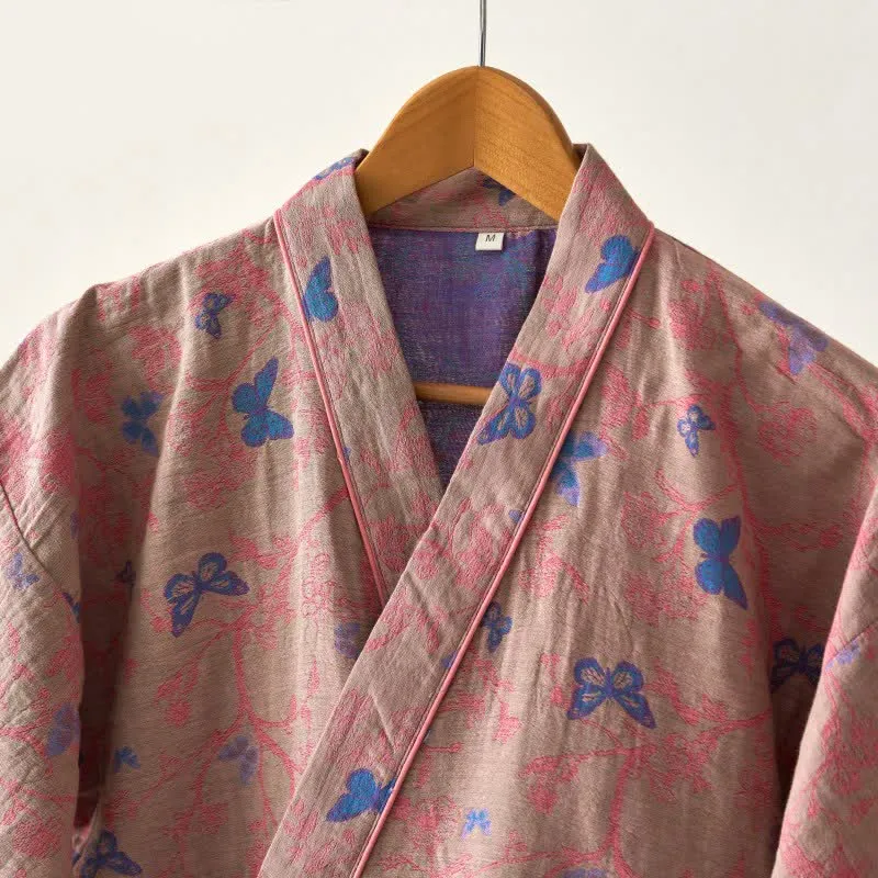 Loungewear-Set aus Baumwollgaze-Kimono mit Schmetterlingsmotiv
