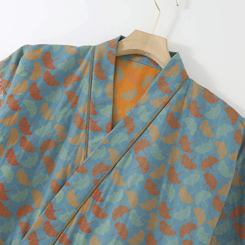 Ginkgoblatt-Kimono-Loungewear-Set aus Baumwolle