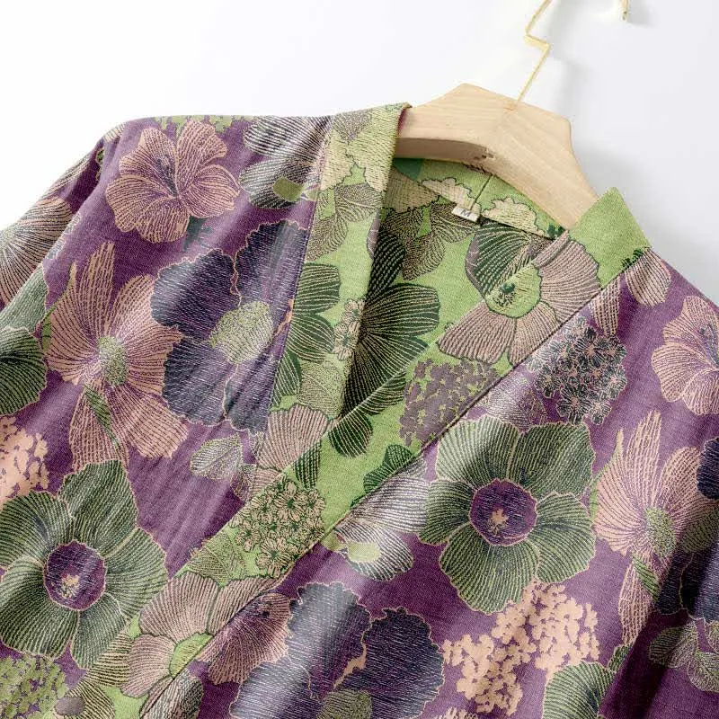Kimono-Bademantel aus Baumwollgaze in Pfirsichblüte
