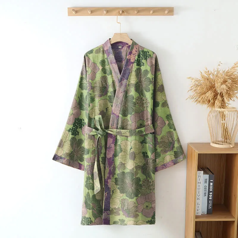 Kimono-Bademantel aus Baumwollgaze in Pfirsichblüte
