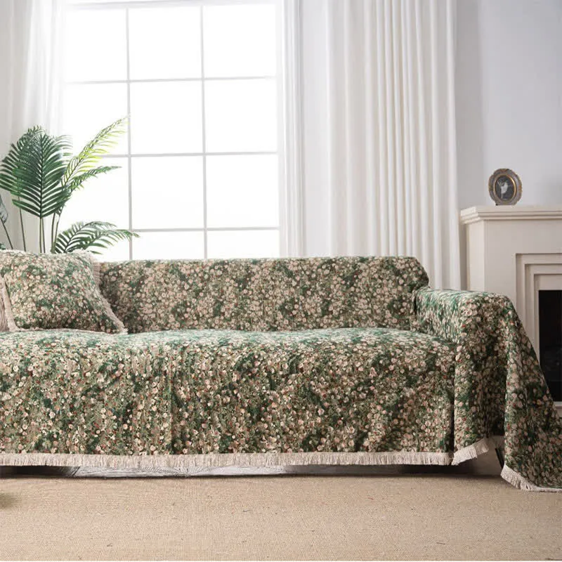 Sofaschoner mit Blumenmuster und Quasten im Landhausstil, Grün
