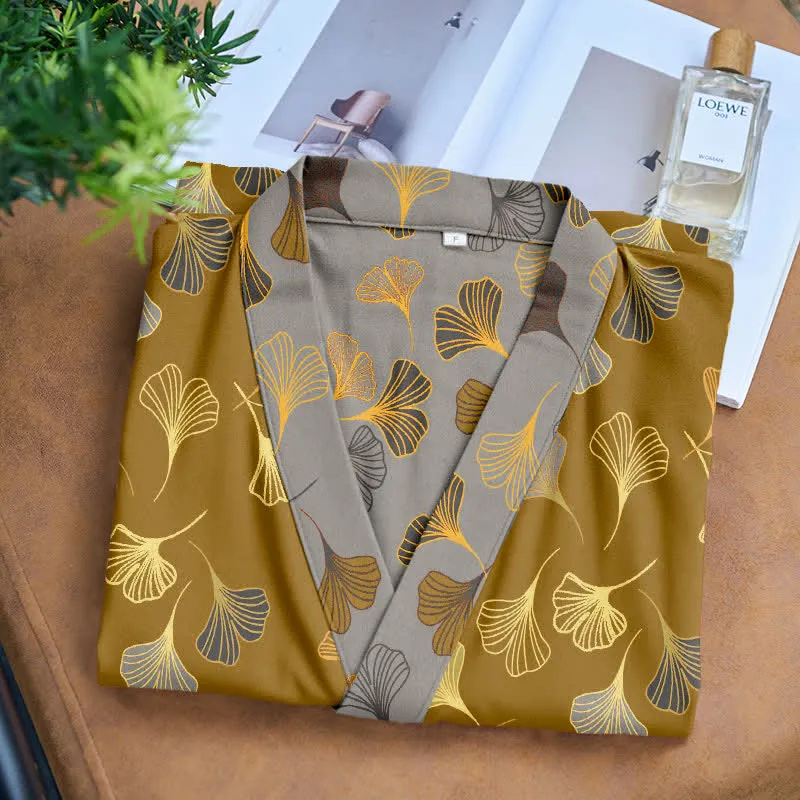 Kimono-Bademantel aus Ginkgo-Biloba-Baumwolle