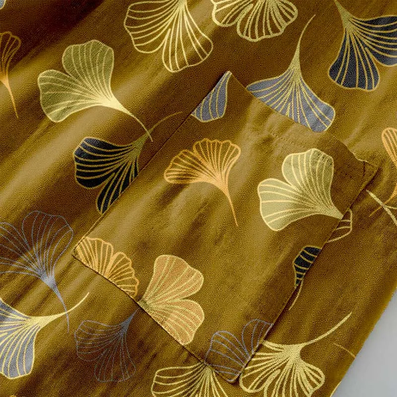 Kimono-Bademantel aus Ginkgo-Biloba-Baumwolle
