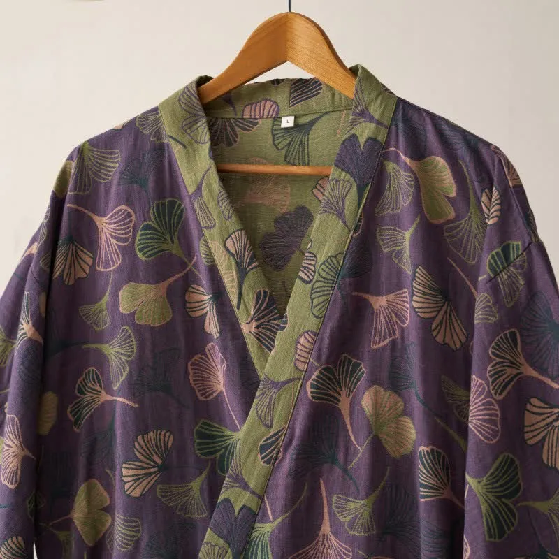 Kimono-Bademantel aus Ginkgo-Biloba-Baumwolle