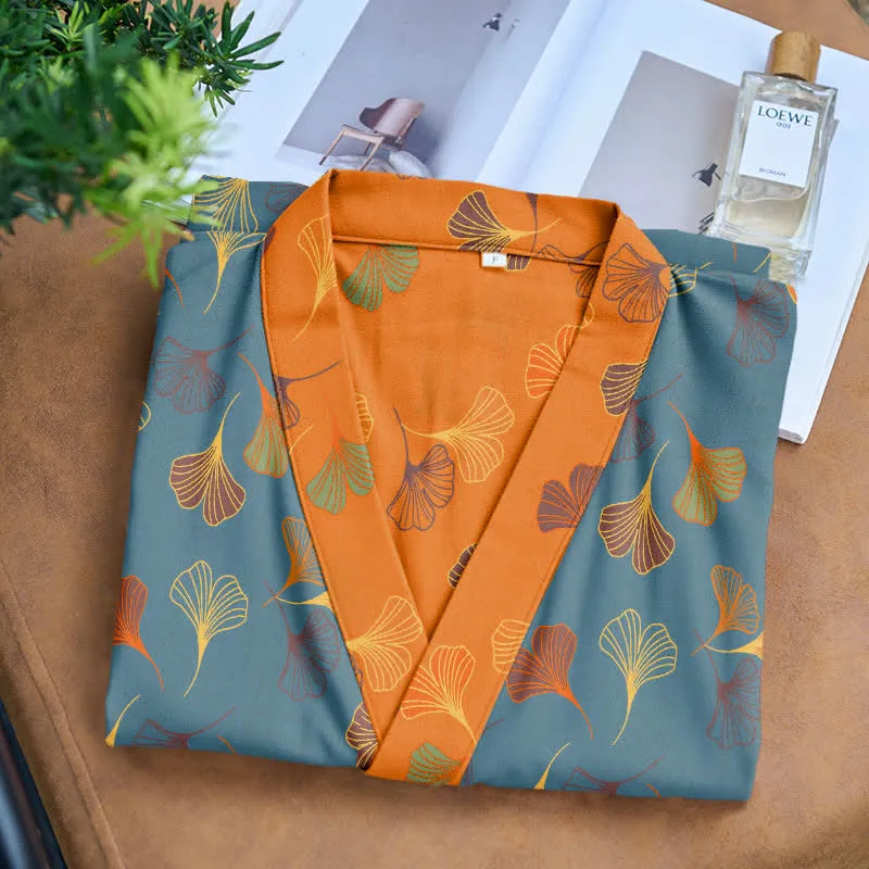 Kimono-Bademantel aus Ginkgo-Biloba-Baumwolle