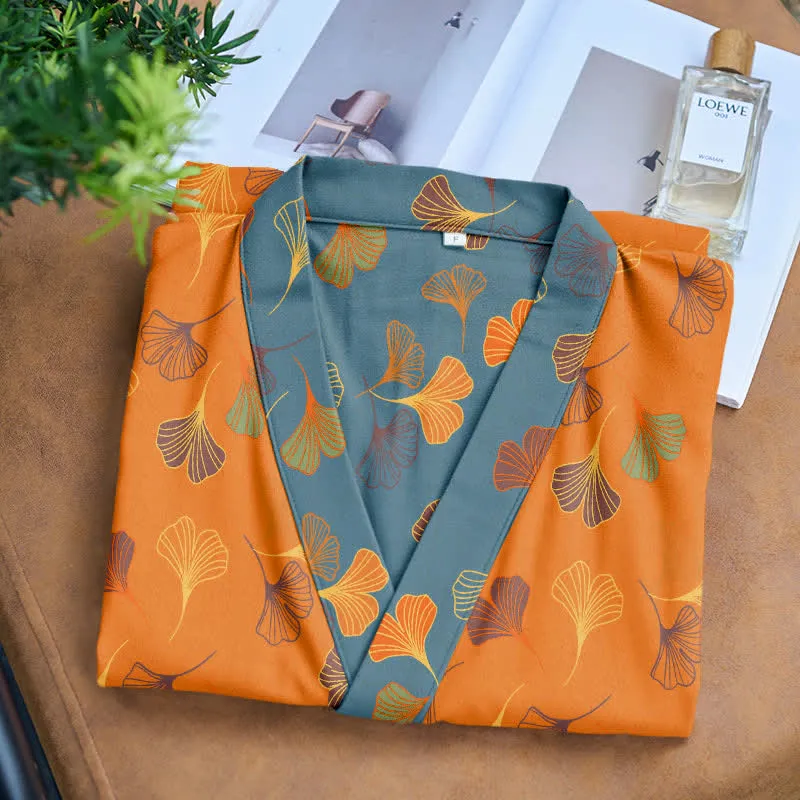 Kimono-Bademantel aus Ginkgo-Biloba-Baumwolle