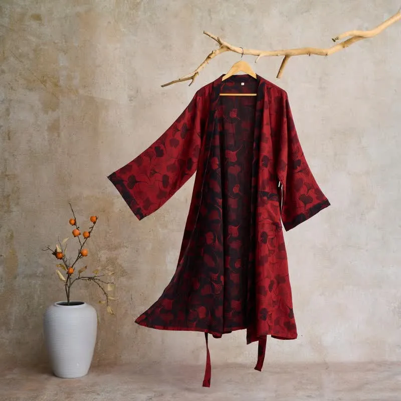 Kimono-Bademantel aus Ginkgo-Biloba-Baumwolle