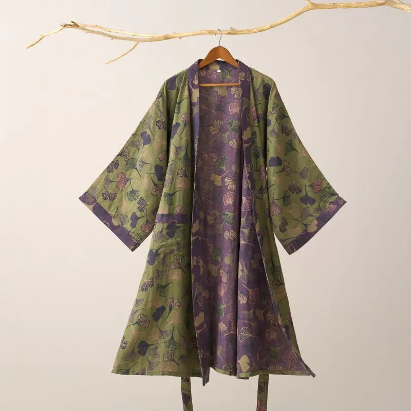 Kimono-Bademantel aus Ginkgo-Biloba-Baumwolle