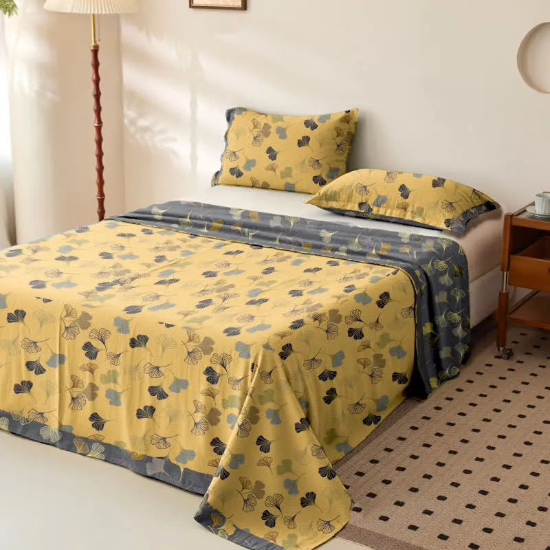 Tagesdecke aus Baumwollgaze-Jacquard „Ginkgo Biloba“