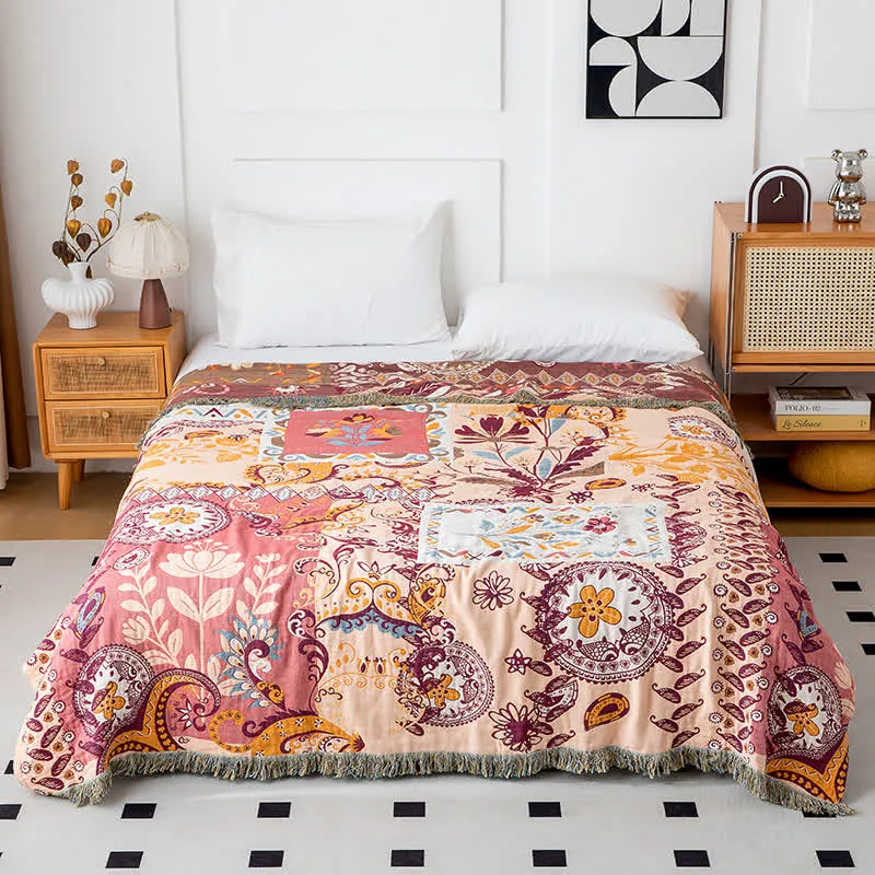 Sofadecke aus Baumwollgaze mit Paisley-Blumenmuster