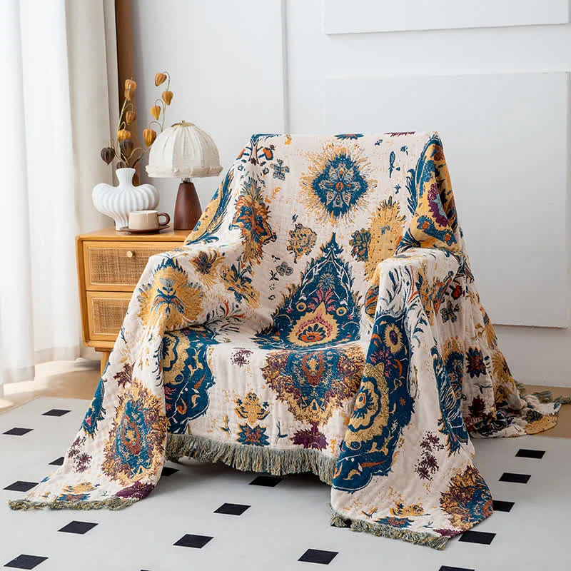 Sofadecke aus Baumwollgaze mit Boho-Tribal-Print