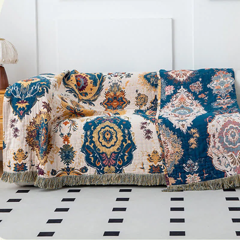 Sofadecke aus Baumwollgaze mit Boho-Tribal-Print