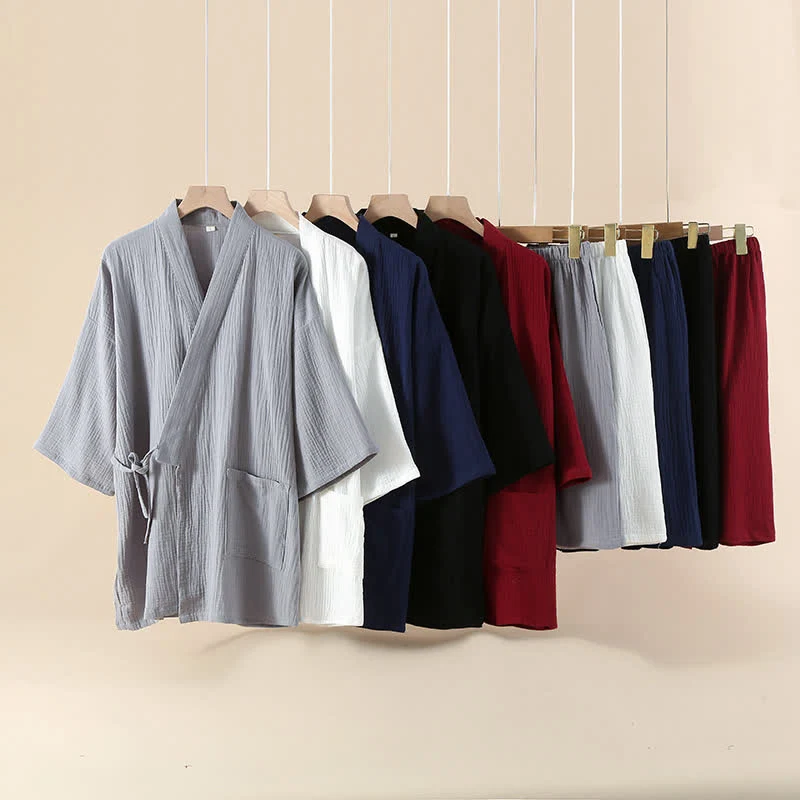 Unisex-Kimono-Pyjama-Set aus einfarbiger Baumwollgaze