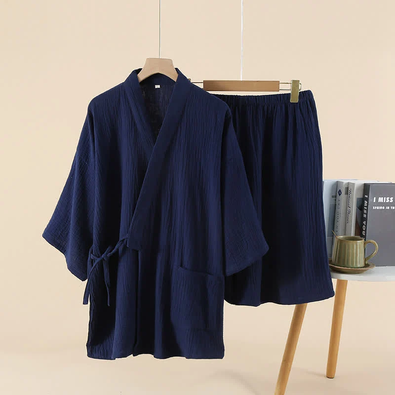 Unisex-Kimono-Pyjama-Set aus einfarbiger Baumwollgaze