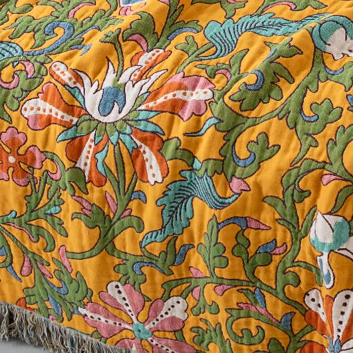 Wendesteppdecke aus Baumwolle mit Blumenmuster im Vintage-Stil und Quasten