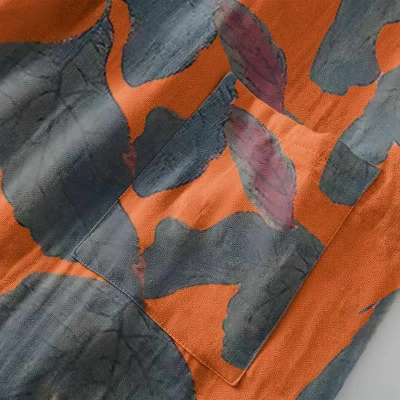 Kimono-Robe aus Baumwollgaze mit botanischem Blattmuster