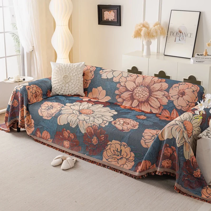 Sofaüberwurfdecke aus Chenille-Jacquard in Kamelienoptik