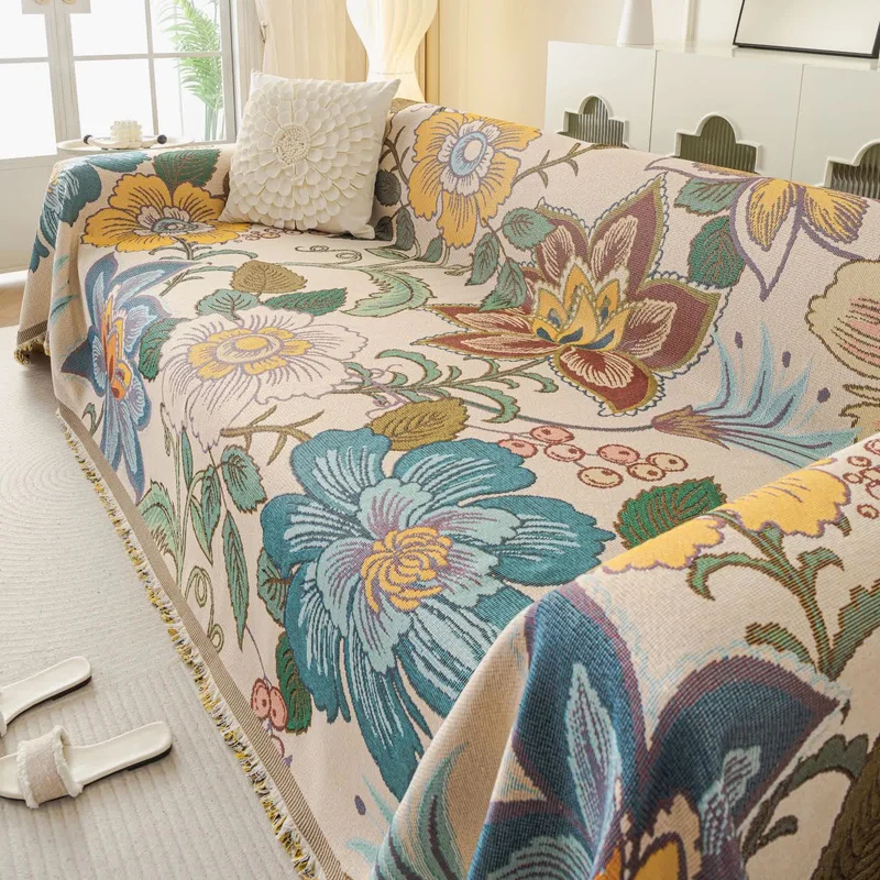 Sofaüberwurfdecke aus Chenille-Jacquard mit Blumenmuster