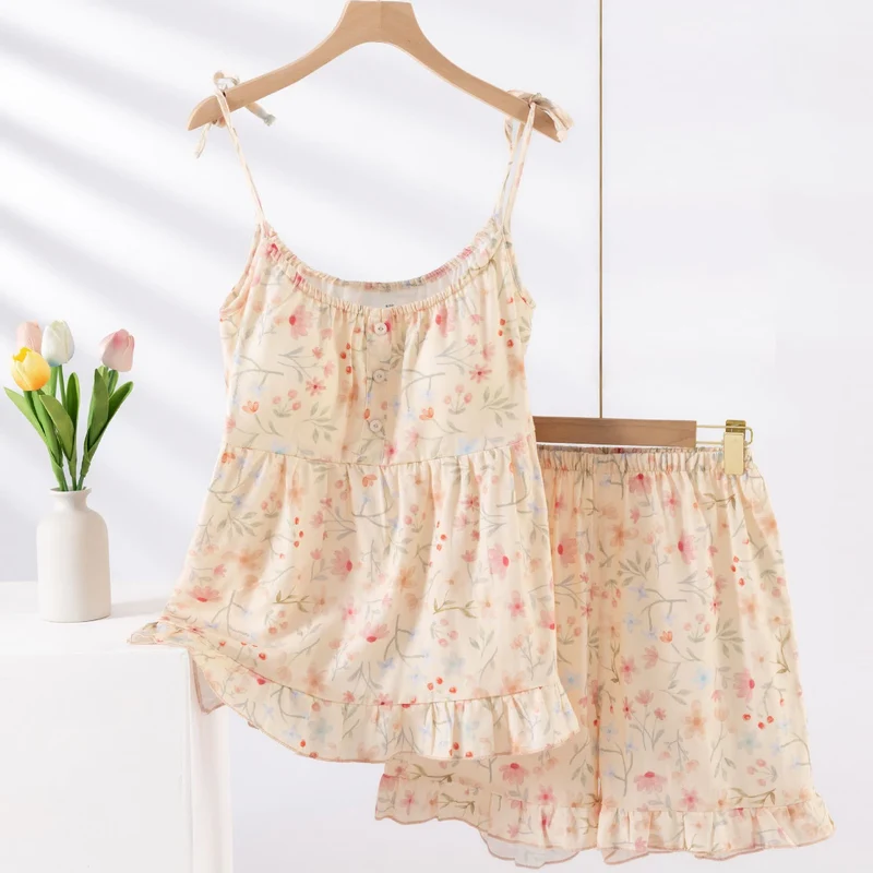 Pyjama-Set aus geblümter Baumwolle mit Camisole-Shorts