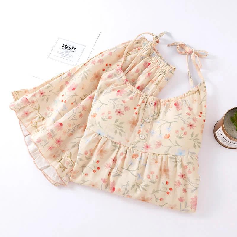 Pyjama-Set aus geblümter Baumwolle mit Camisole-Shorts