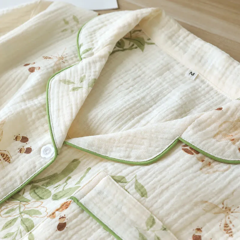 Pyjama-Set aus Baumwolle mit Schmetterlings- und Blattmuster