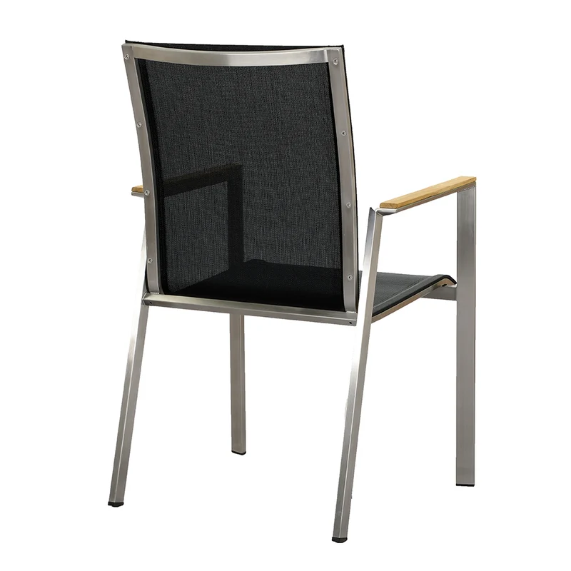 ZEO LIVING Chelsea Stapelstuhl Edelstahl black m. Teakarm