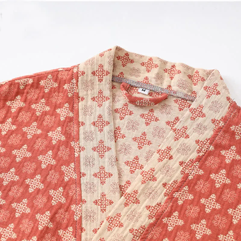 Roter geometrischer Kimono aus Baumwolle für Unisex