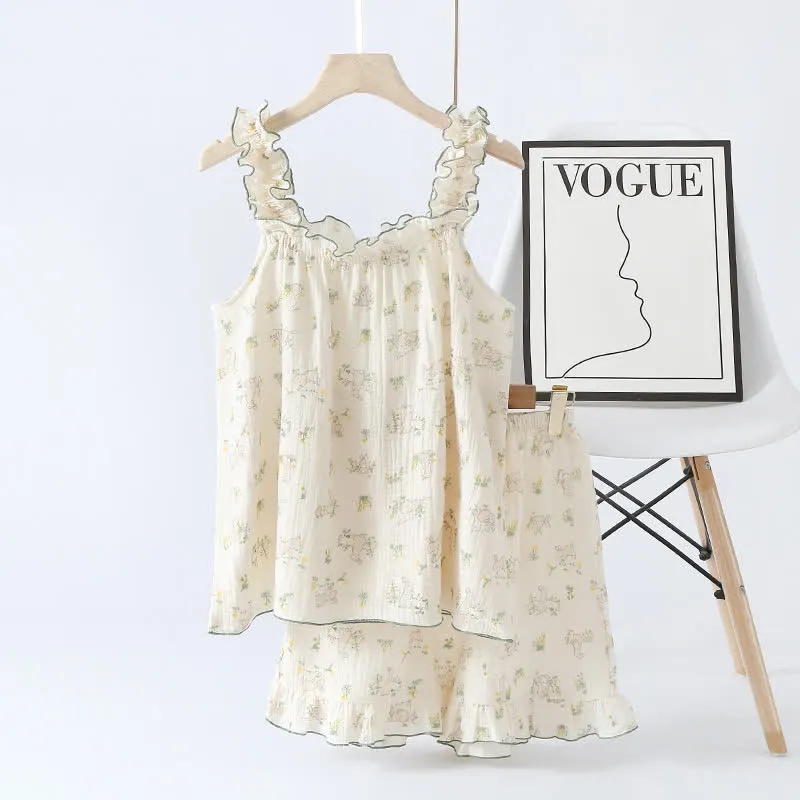 Rustic Bunny – Camisole-Pyjama aus Baumwolle mit Rüschen