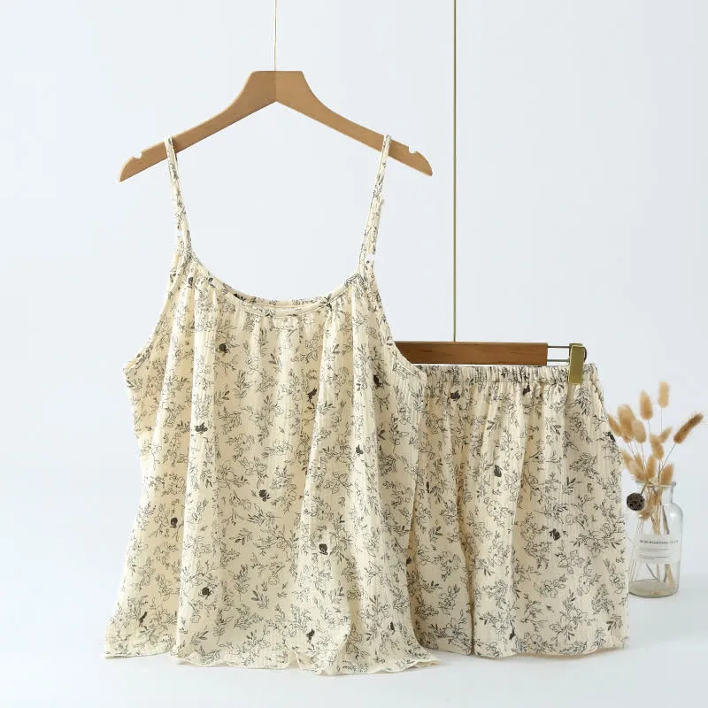 Camisole-Pyjama aus Baumwollgaze mit Hasen-Blumenmuster