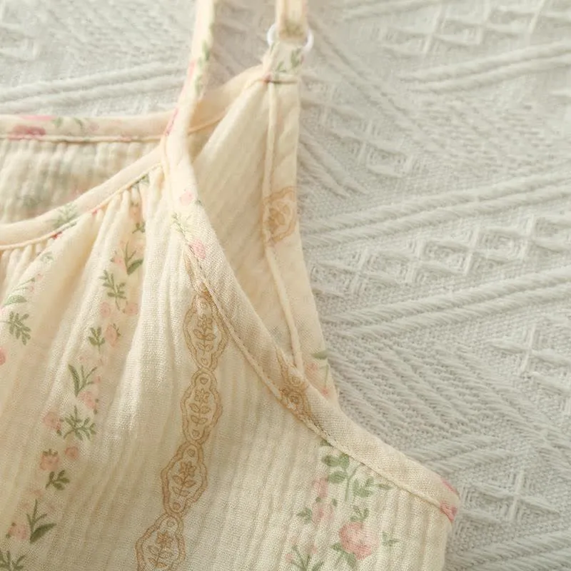 Camisole-Pyjama aus Baumwollgaze mit Blumenmuster und Streifen