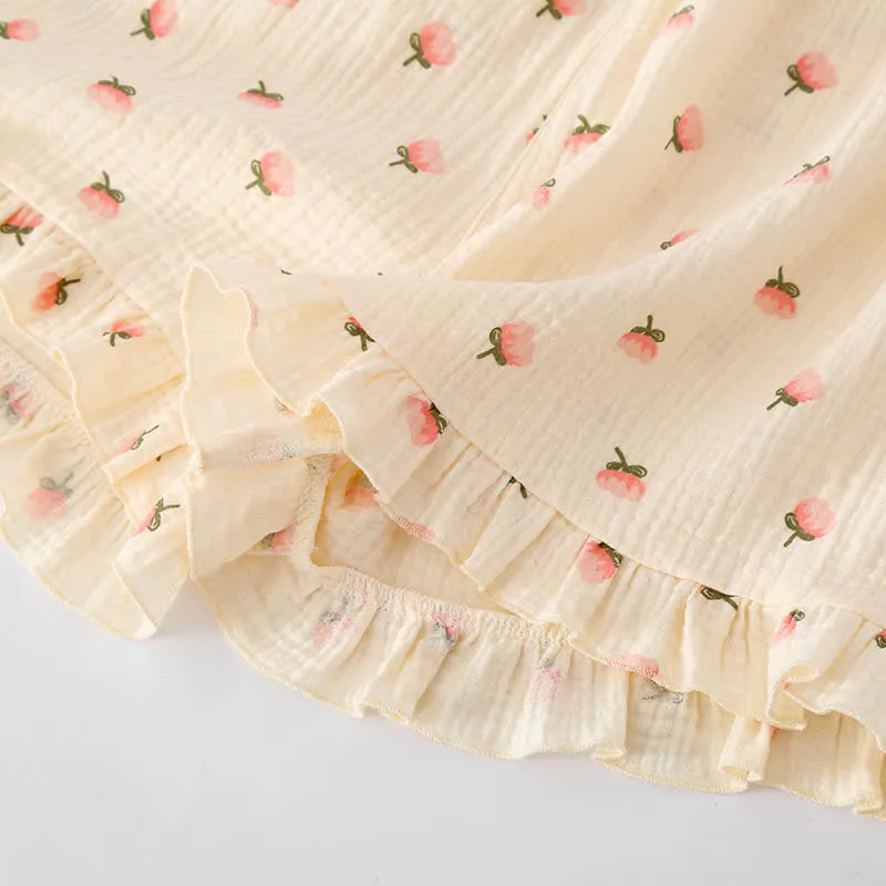 Pyjama mit Rüschen aus Baumwollgaze mit Kapok-Blumen