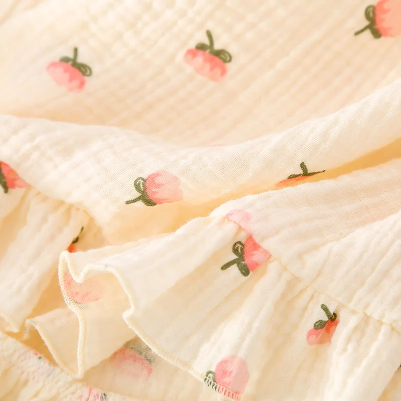 Pyjama mit Rüschen aus Baumwollgaze mit Kapok-Blumen