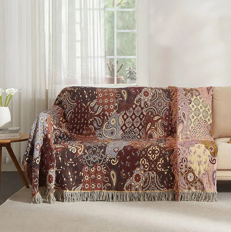 Boho Paisley-Steppdecke aus Baumwollgaze