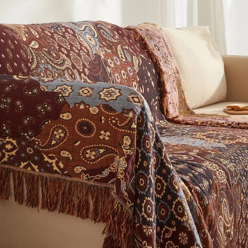 Boho Paisley-Steppdecke aus Baumwollgaze