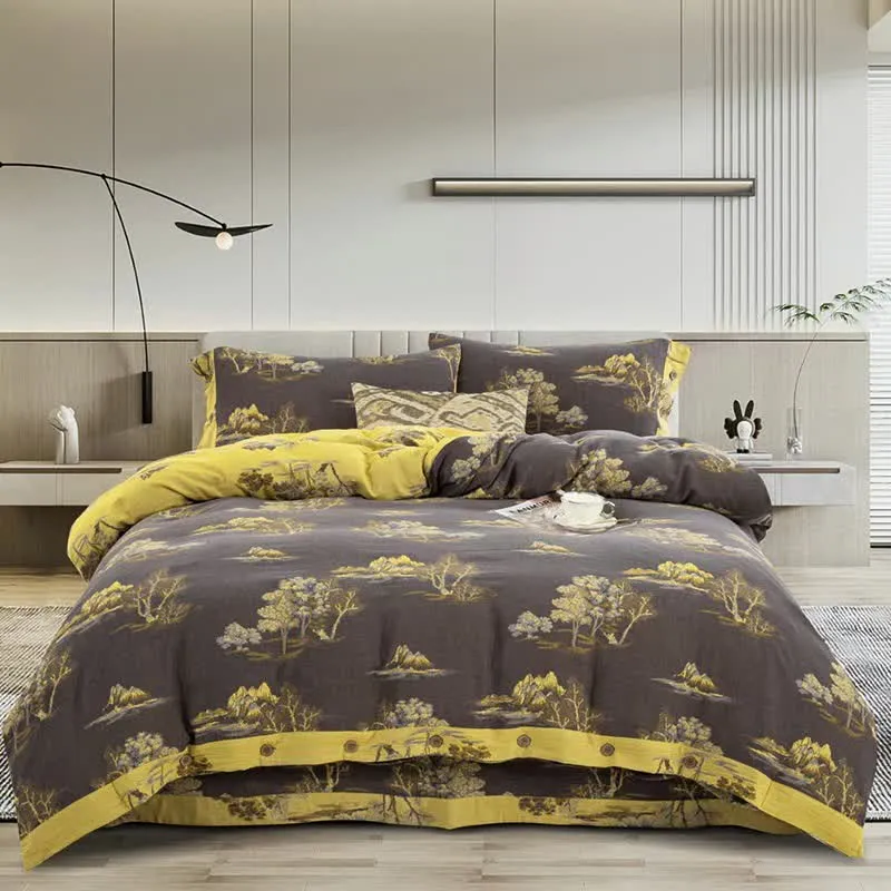 Bettwäscheset aus Baumwollgaze-Jacquard mit Landschaftsdruck (4-teilig)