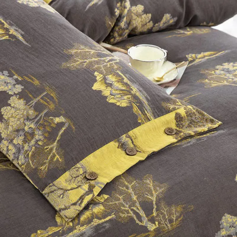 Bettwäscheset aus Baumwollgaze-Jacquard mit Landschaftsdruck (4-teilig)