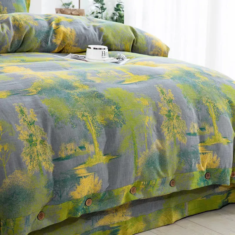 Bettwäscheset aus Baumwollgaze-Jacquard mit Baummuster (4-teilig)