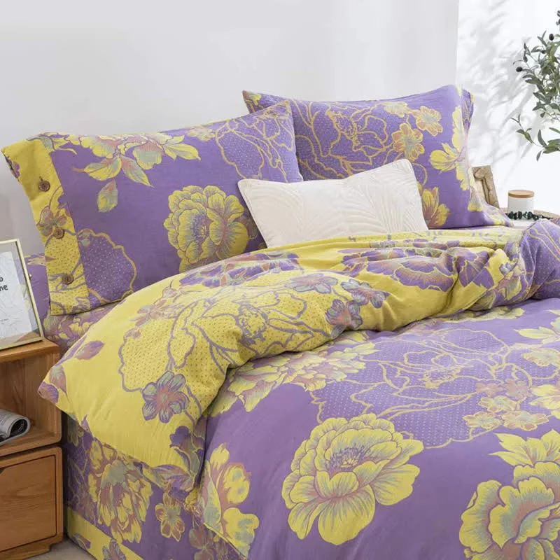 Bettwäscheset aus Baumwollgaze-Jacquard mit Pfingstrosenmotiv (4-teilig)
