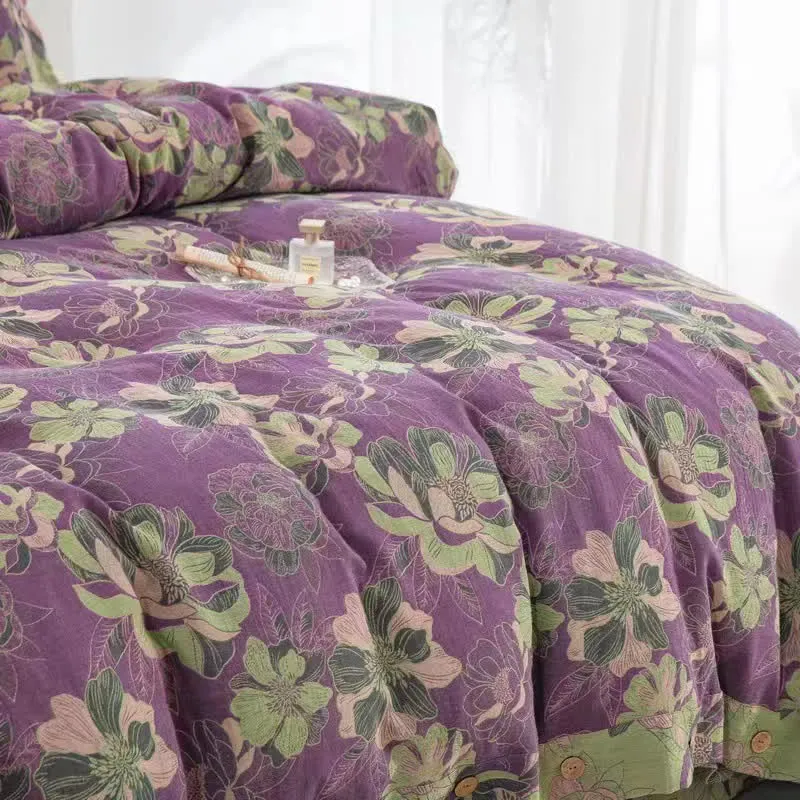 Wendebettwäscheset aus Baumwollgaze-Jacquard mit Blumenmuster (4-teilig)