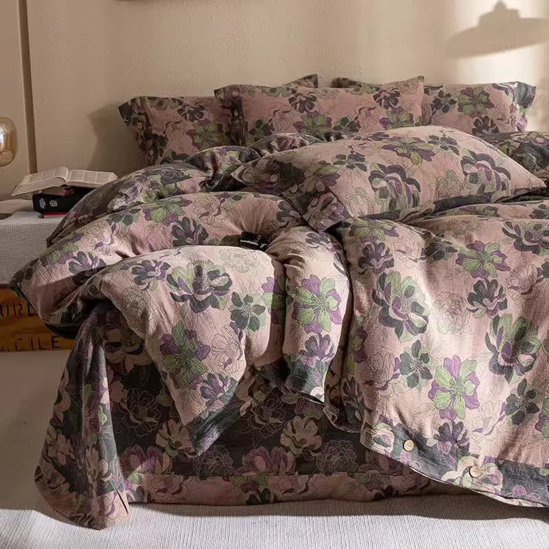 Wendebettwäscheset aus Baumwollgaze-Jacquard mit Blumenmuster (4-teilig)