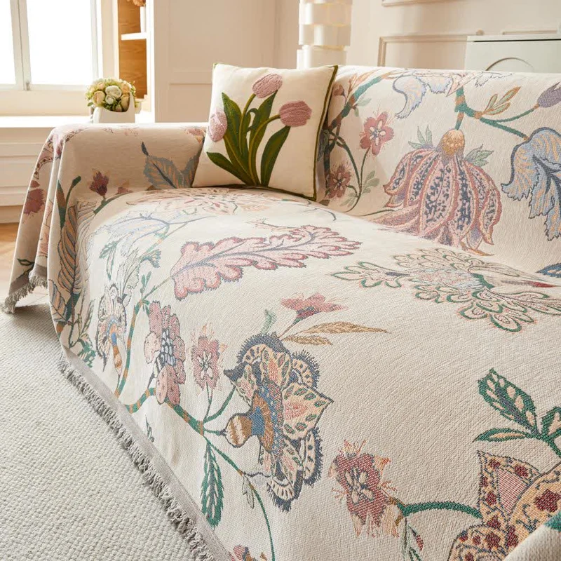 Chenille-Sofaüberwurf im Bohemian-Stil mit Blumenmuster