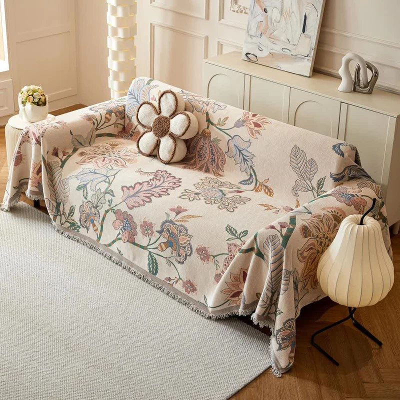 Chenille-Sofaüberwurf im Bohemian-Stil mit Blumenmuster